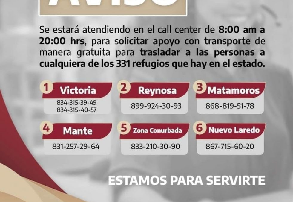 DISPONIBLES UNIDADES GRATUITAS PARA TRASLADAR A LA CIUDADANÍA A LOS ALBERGUES